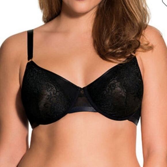 Dorina Blair Underwire Full Coverage Black Lace Back Closure Bra Size 38F - Picture 1 of 4